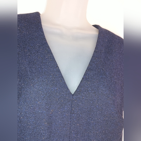 BANANA REPUBLIC Navy Blue Speckle Tweed Flannel Wool Fringe Sheath Dress(#1,092) - Picture 7 of 10